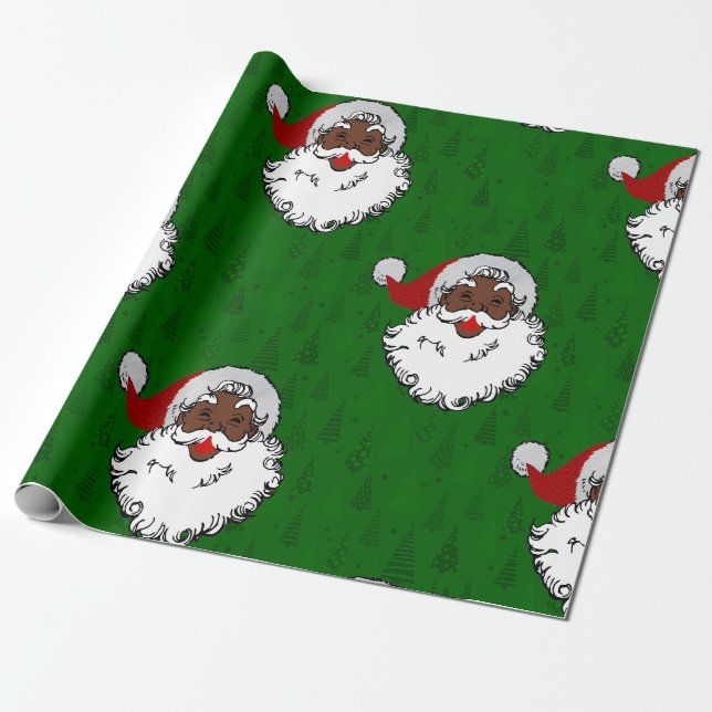 black santa claus christmas wrapping paper (Unrolled)
