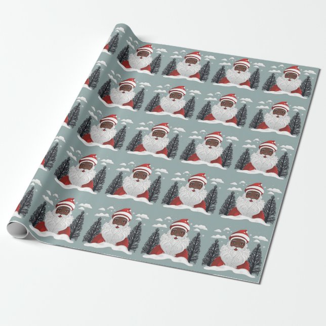 Black Santa Claus Christmas  Wrapping Paper (Unrolled)