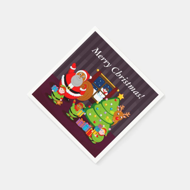 Black Santa Claus delivering Christmas gifts, Napkin (Corner)