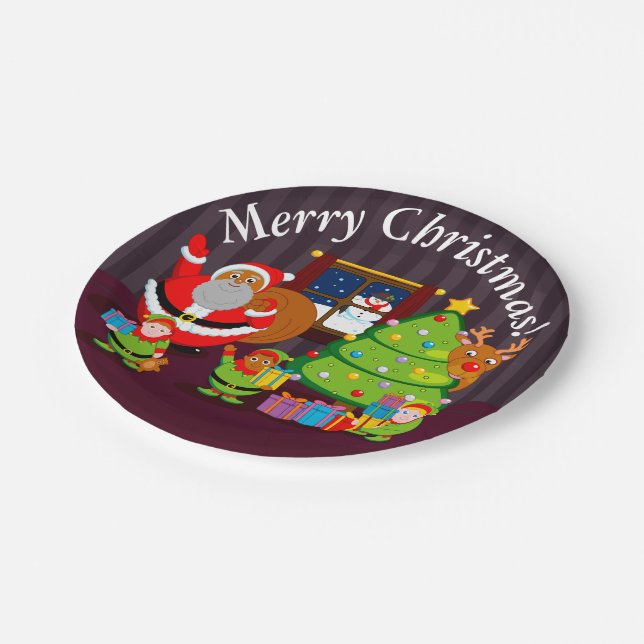 Black Santa Claus delivering Christmas gifts, Paper Plate (Angled)