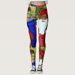 Black Santa Claus Designer Leggings - Xmas Wear
