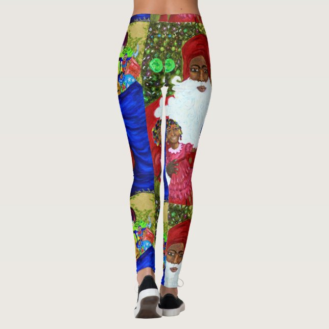 Black Santa Claus Designer Leggings - Xmas Wear (Back)