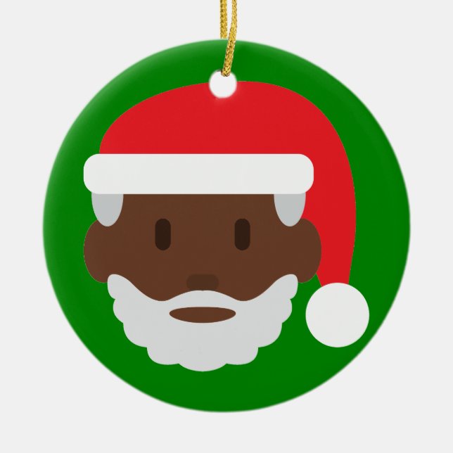 black santa claus emoji ceramic tree decoration (Front)