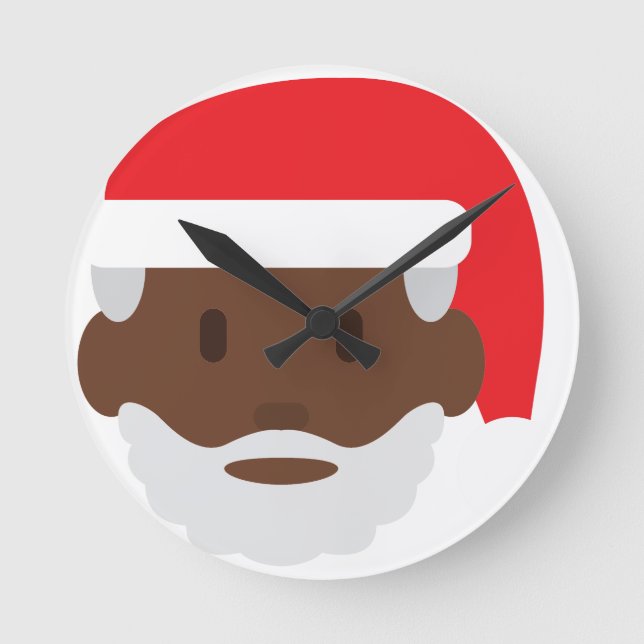 black santa claus emoji round clock (Front)