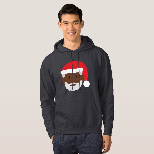 black santa claus emoji xmas mens hoody sweatshirt (Front Full)