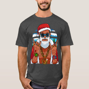 Black Santa Claus Gangster Hip Hop Christmas T-Shirt