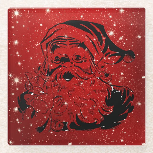 Black Santa Claus Glass Coaster (Front)