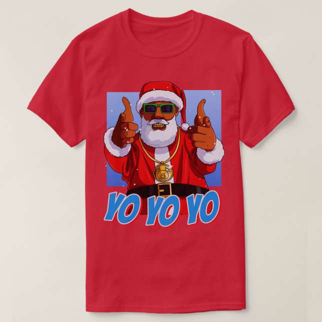 Black Santa Claus Hip Hop Christmas T-Shirt (Design Front)