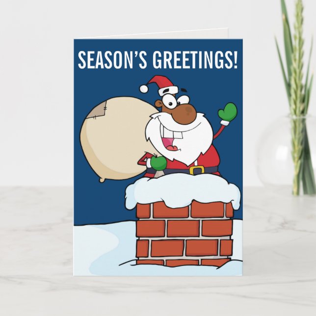 Black Santa Claus in Chimney Greeting Card (Front)