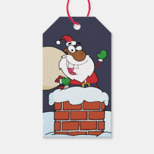 Black Santa Claus in Chimney Paper Gift Tag