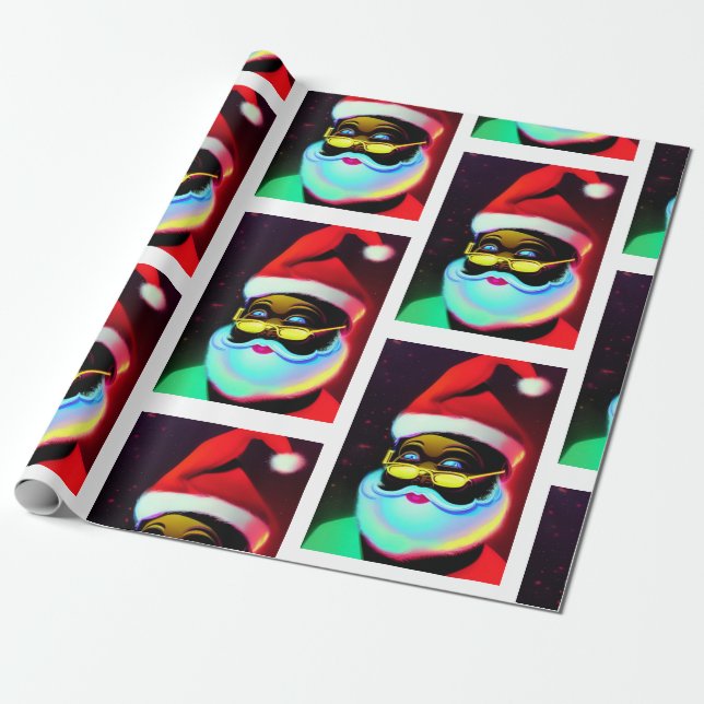 Black Santa Claus jolly saint Nic Christmas  Wrapping Paper (Unrolled)