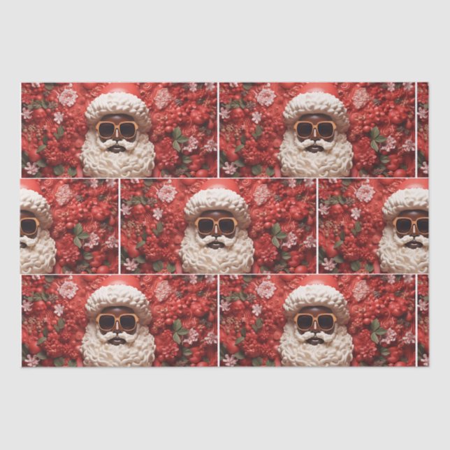 Black Santa Claus Melanin Christmas 3D St. Nick Tissue Paper (Front)