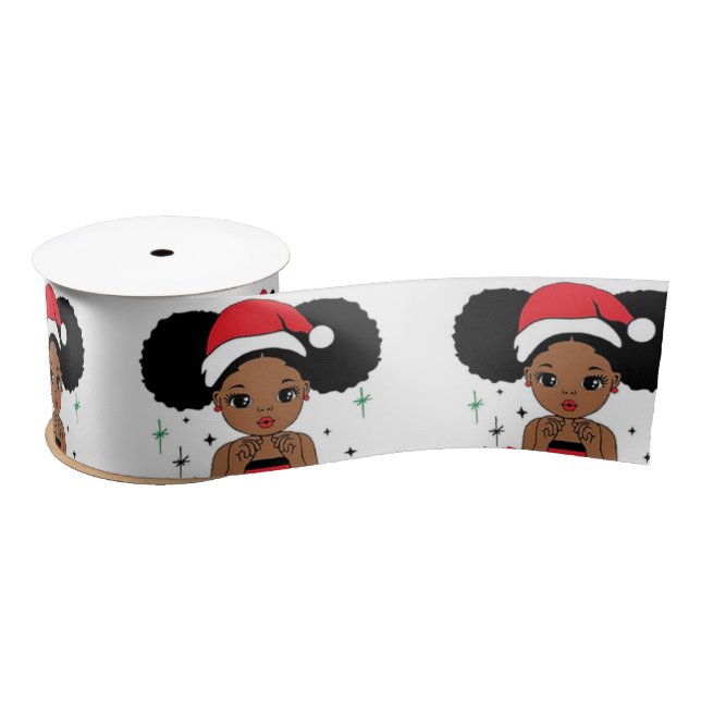 Black Santa Claus, Melanin Christmas, Ugly Xmas Sw Satin Ribbon (Spool)