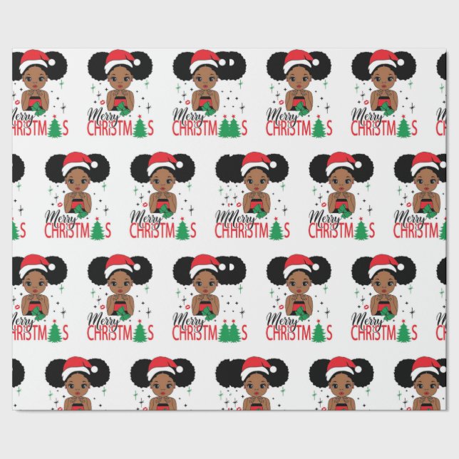 Black Santa Claus, Melanin Christmas, Ugly Xmas Sw Wrapping Paper (Seam)