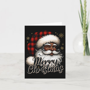 Black-santa Claus Merry Christmas Plaid Festive Se Card