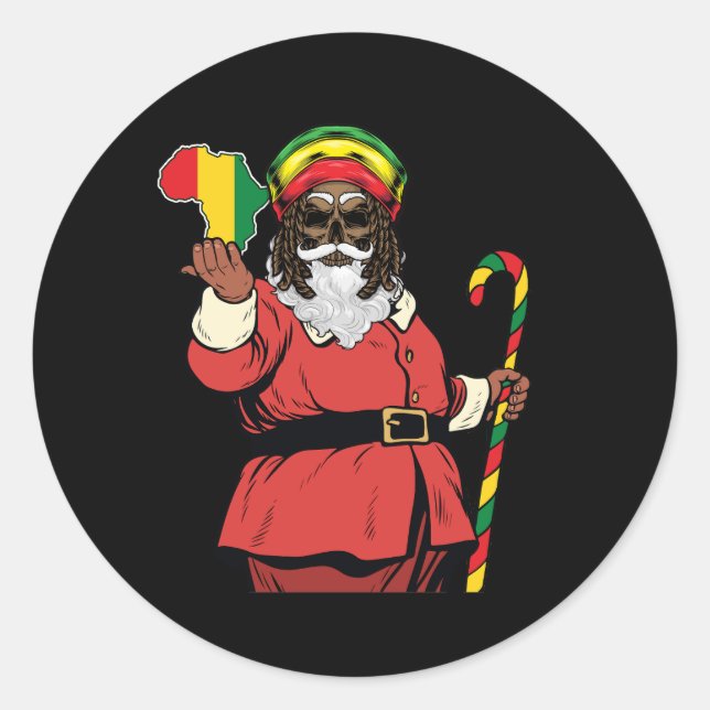 Black Santa Claus Rasta Hat Christmas Rastafarian  Classic Round Sticker (Front)