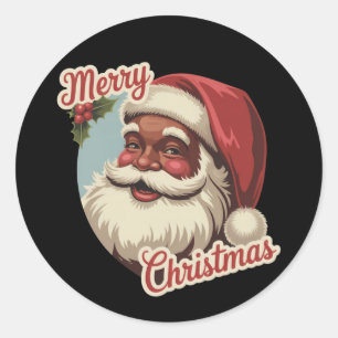 Black Santa Claus Retro Christmas Vintage Holiday Classic Round Sticker