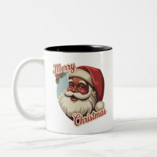 Black Santa Claus Retro Christmas Vintage Holiday Two-Tone Coffee Mug