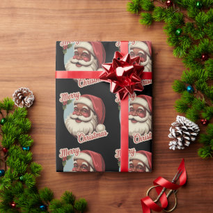Black Santa Claus Retro Christmas Vintage Holiday  Wrapping Paper