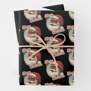 Black Santa Claus Retro Christmas Vintage Holiday  Wrapping Paper Sheet