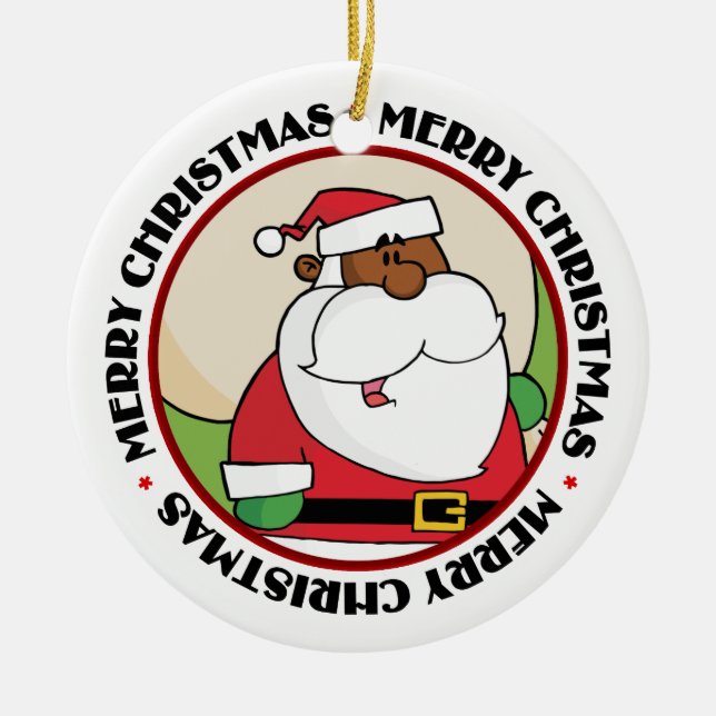 Black Santa Claus with Toy Sack Ceramic Tree Decoration (Front)