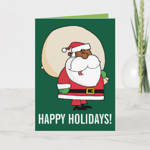Black Santa Claus with Toy Sack Holiday Card
