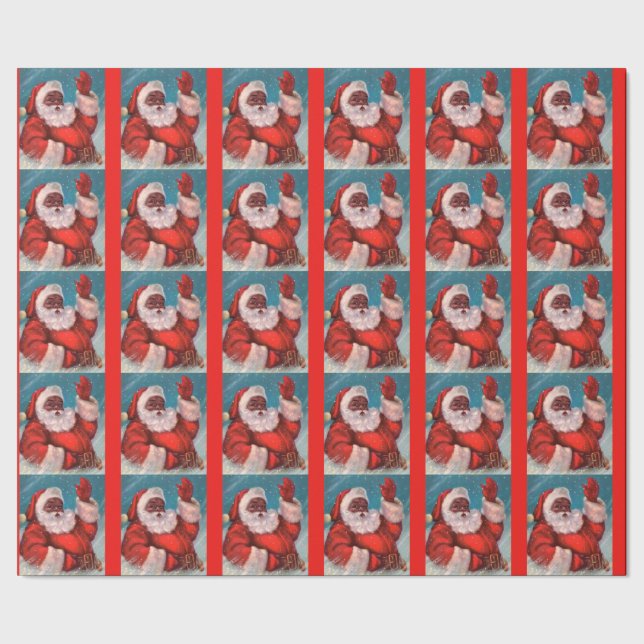 Black Santa Claus Wrapping Paper Afraia American (Seam)