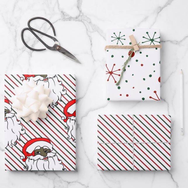 Black Santa Claus Wrapping Paper Sheet (Front)