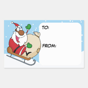 Black Santa Clause on Sleigh Gift Tag Sticker