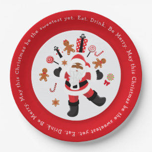 Black Santa Eat. Drink. Be Merry. Paper Plate