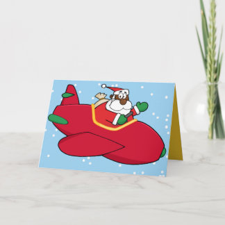 Black Santa flying in aeroplane Holiday Card