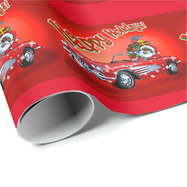 Black Santa in a Corvette! Wrapping Paper (Roll Corner)