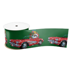 Black Santa in a Sports Car Satin Ribbon