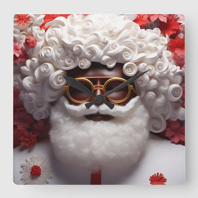 Black Santa Melanin Christmas King Bruh Saint Nick Square Wall Clock (Front)