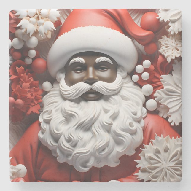 Black Santa Melanin Christmas King Bruh Saint Nick Stone Coaster (Front)