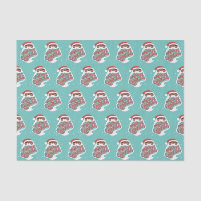 Black Santa | Merry Christmas All | Blue Tissue Paper (Front)