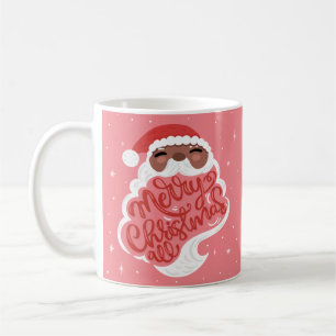 Black Santa   Merry Christmas All   Pink Coffee Mug