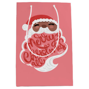 Black Santa   Merry Christmas All, Pink Medium Gift Bag
