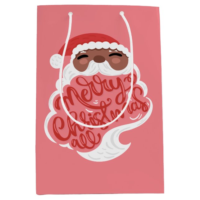 Black Santa | Merry Christmas All, Pink Medium Gift Bag (Front)