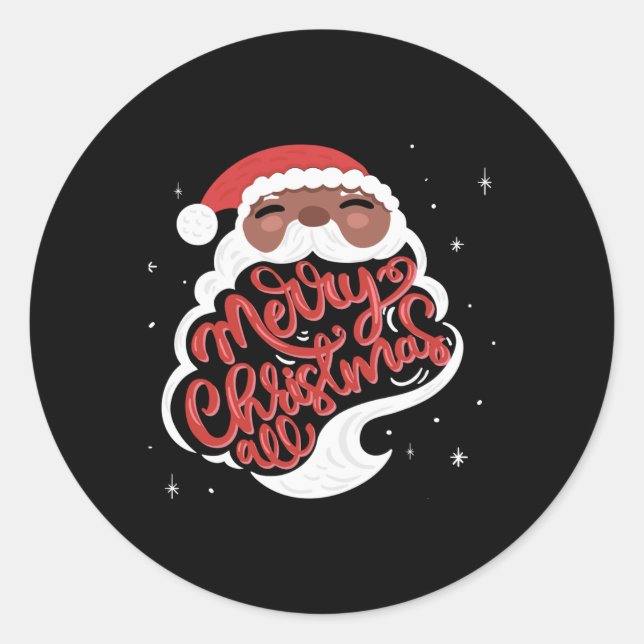 Black Santa Merry Christmas All Toddler T Shirt  Classic Round Sticker (Front)