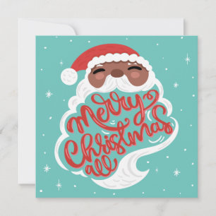 Black Santa   Merry Christmas All   Turquoise Blue Holiday Card