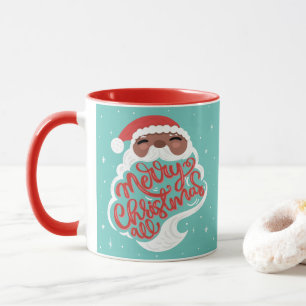 Black Santa   Merry Christmas All   Turquoise Blue Mug