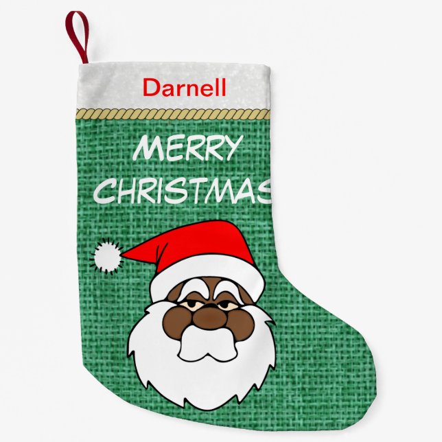 Black Santa Merry Christmas Small Christmas Stocking (Front)