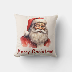 Black Santa Merry Christmas Throw Pillow