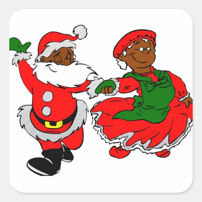 black santa mrs claus square sticker (Front)