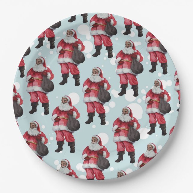 Black Santa Party Decor Christmas Plates (Front)