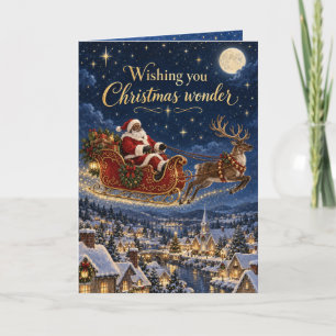 Black Santa Starry Sleigh Christmas Wonder Card