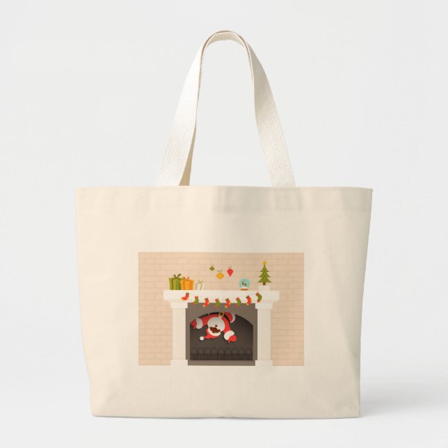 black santa stuck in fireplace large tote bag (Front)