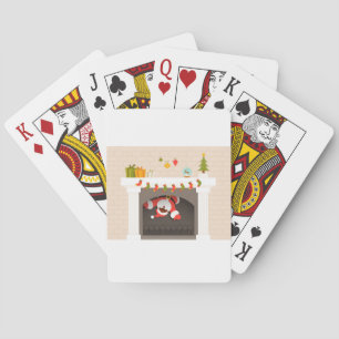 black santa stuck in fireplace playing cards