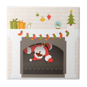 black santa stuck in fireplace tile